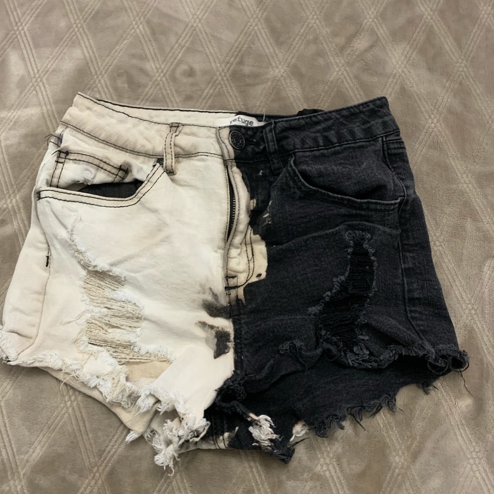 Distressed denim shorts